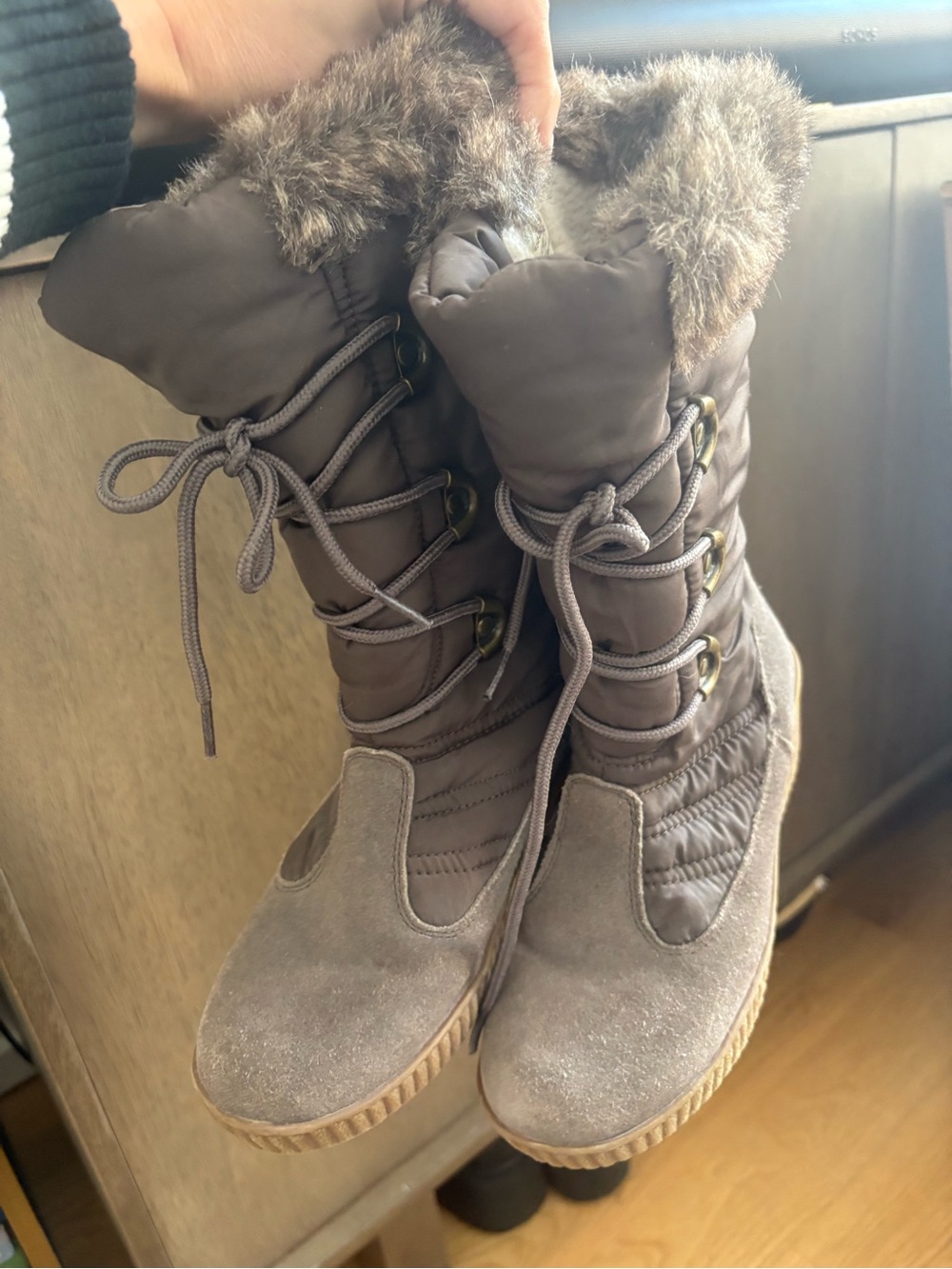 G.H. Bass & Co. Women's Taupe Faux-Fur Lace-Up Winter Boots